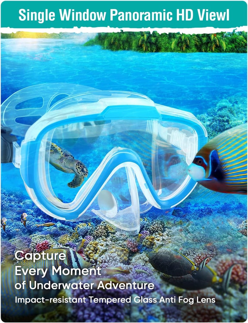 Seovediary Snorkel Set Adults Snorkeling Gear Anti-Fog Panoramic View Swim Mask Dry Top Snorkel Kit with Carry Bag for Snorkeling Scuba Diving Swimming Travel - Image 3
